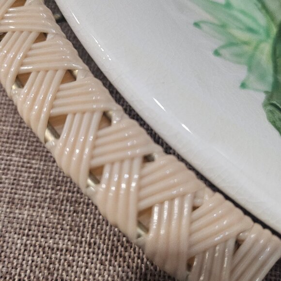 Vintage 1960s Souritsu Akechi Japan Hand Painted Plate With Metal Holder Mid-Cen - Picture 5 of 11